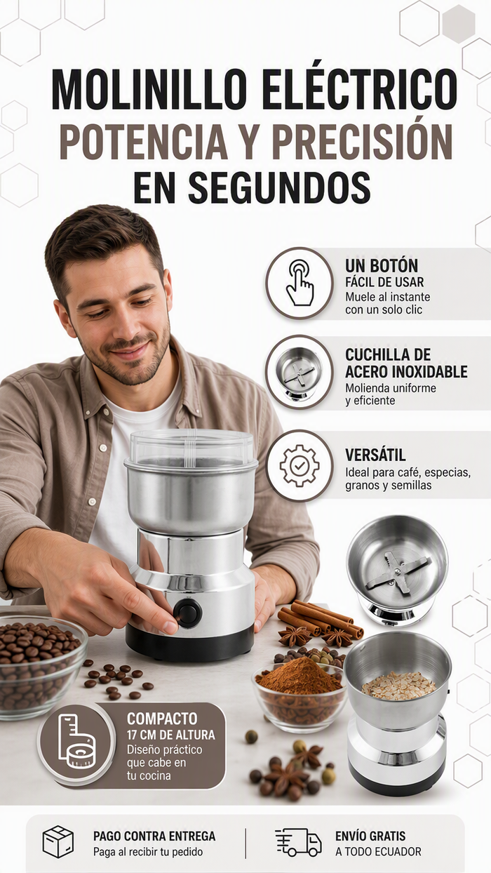 Molinillo eléctrico de café y especias — potencia y precisión en segundos